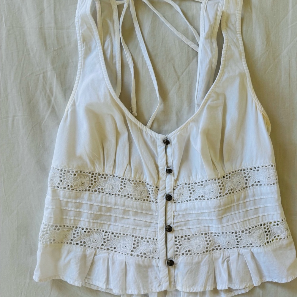 Free People White Lace Button-Up Blouse